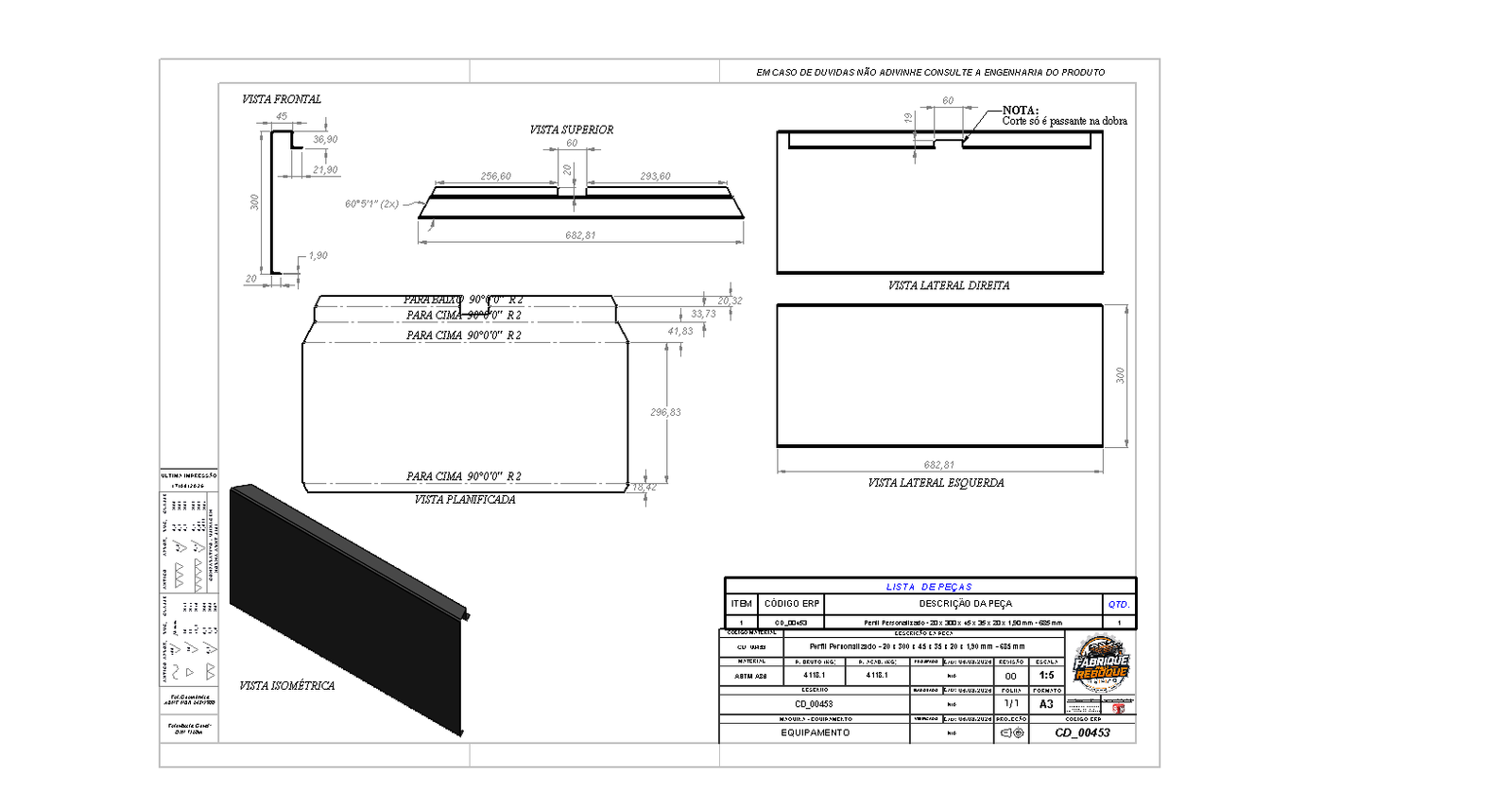 Prancha de detalhamento 2D para fabricação